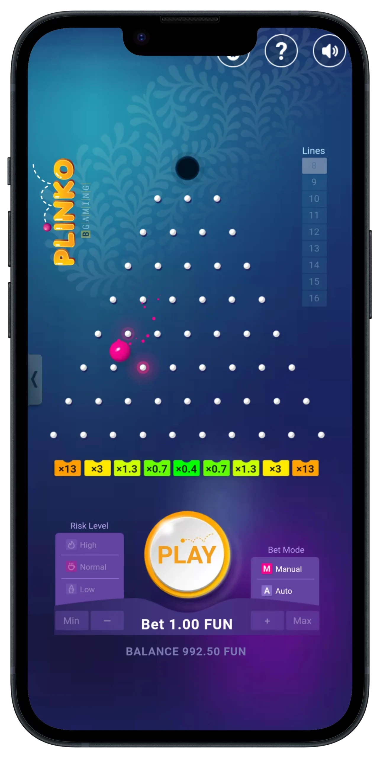 Plinko mobile game demo screenshot